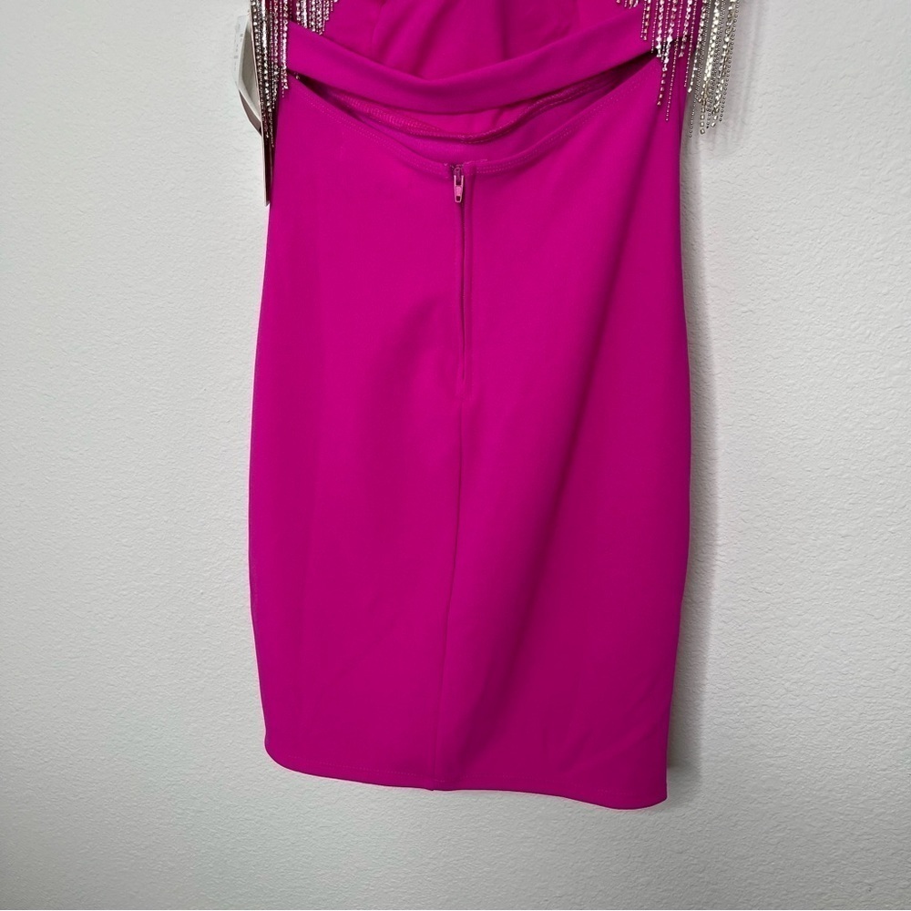 Emerald Sundae Sleeveless HighNeck Rhinestone Fringe Back Dress Neon Pink XS NWT - Picture 10 of 15